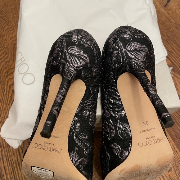 Worn once - Jimmy Choo Love 100 mm Heels Brocade in Black/Steel- Size 38 - Picture 10 of 10